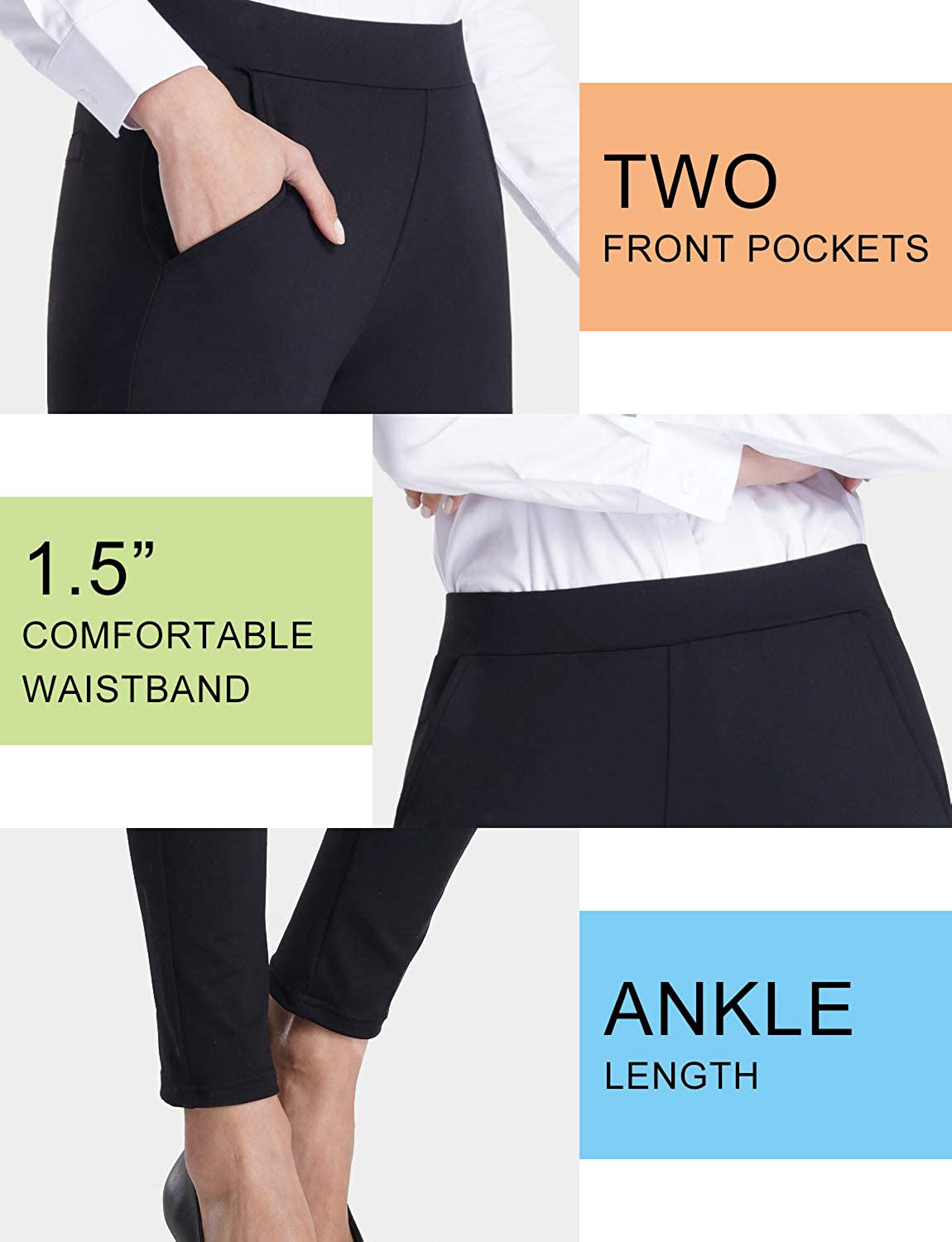 Bamans Women's Skinny Leg Work Pull on Slim Stretch Yoga Dress Pants w/Tummy Control Apparel & Accessories > Clothing > Activewear Bamans   