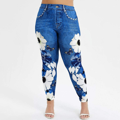 Burband Womens plus Size Stretch Drawstring Stretch Floral Print Jersey Capri Leggings High Rise Skinny Jeans Pants S-5XL Apparel & Accessories > Clothing > Underwear & Socks > Shapewear Burband   