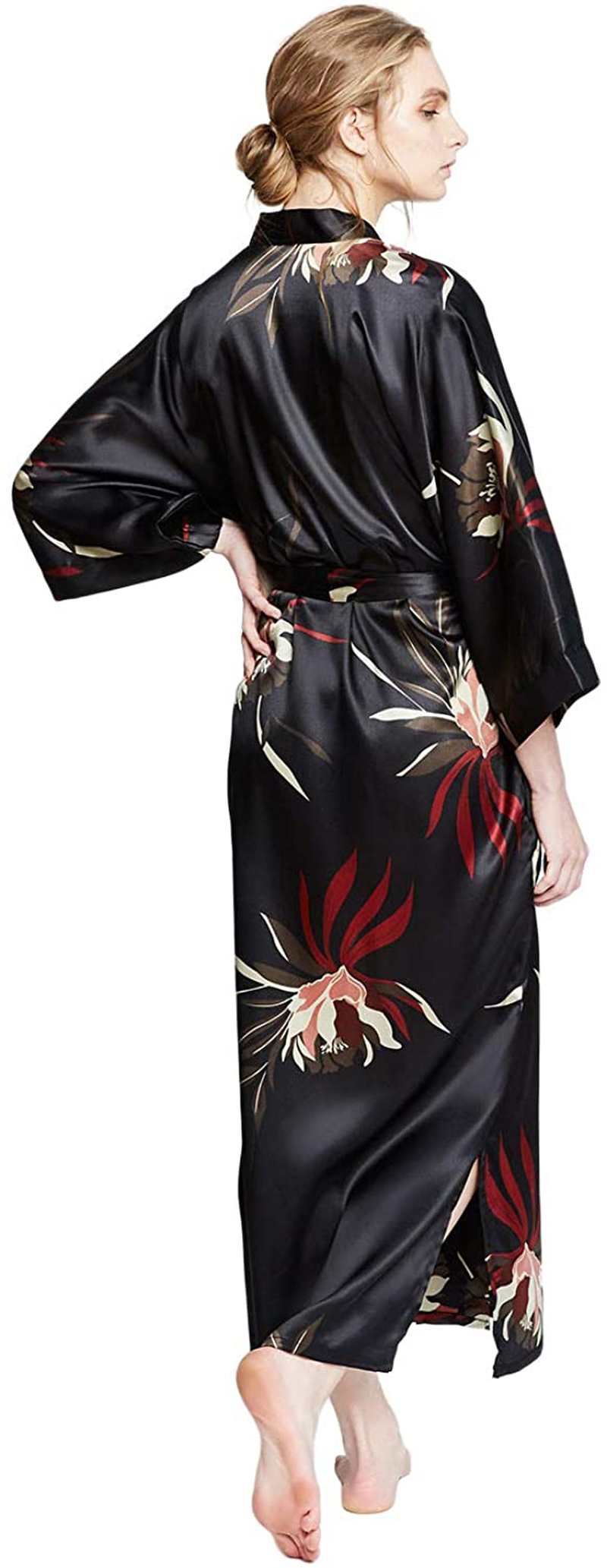 KIM+ONO Women'S Satin Kimono Robe Long - Floral Apparel & Accessories > Clothing > Sleepwear & Loungewear > Robes KIM+ONO   