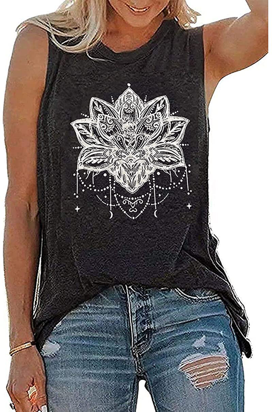 QIANRUO Lotus Flower Tank Top Women Meditation Yoga Shirts Casual Workout Muscle Tank Top Summer Sleeveless Graphic Tees Vest Apparel & Accessories > Clothing > Activewear Kylie Max   