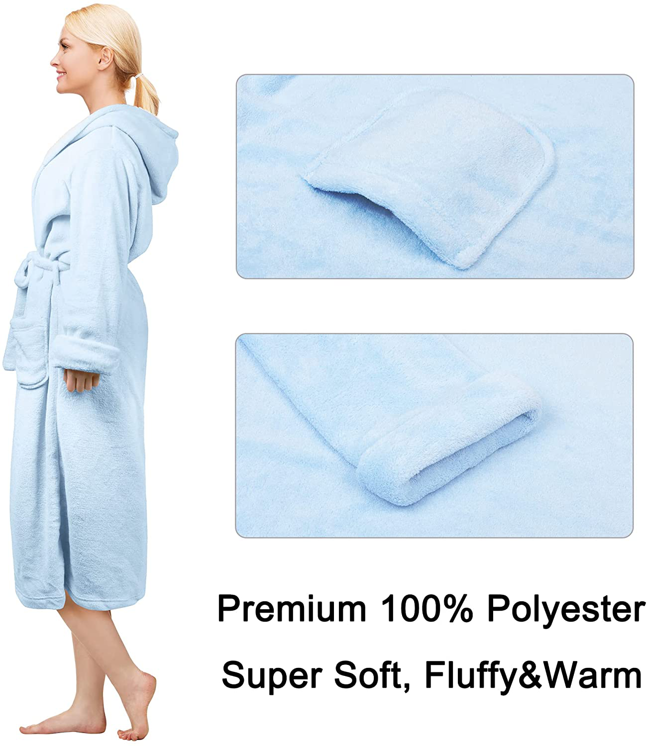 Hooded Sherpa Robe Long Plush Fuzzy Bathrobe for Women with Hood Sherpa Lined Apparel & Accessories > Clothing > Sleepwear & Loungewear > Robes Kylie Max   