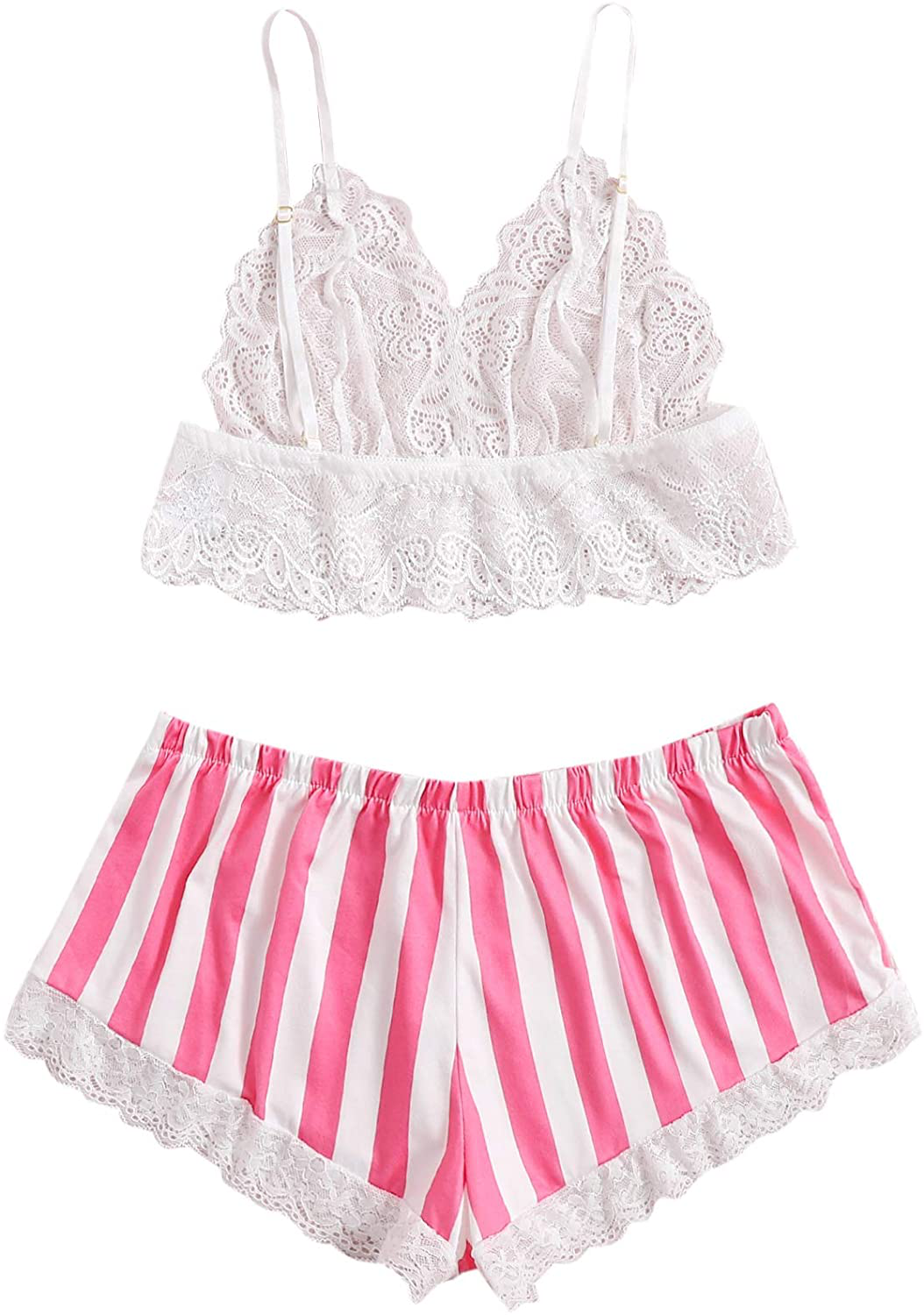 SOLY HUX Women'S Lace Sheer Cami Top with Satin Shorts Pajama Set Sleepwear Apparel & Accessories > Clothing > Sleepwear & Loungewear Kylie Max   