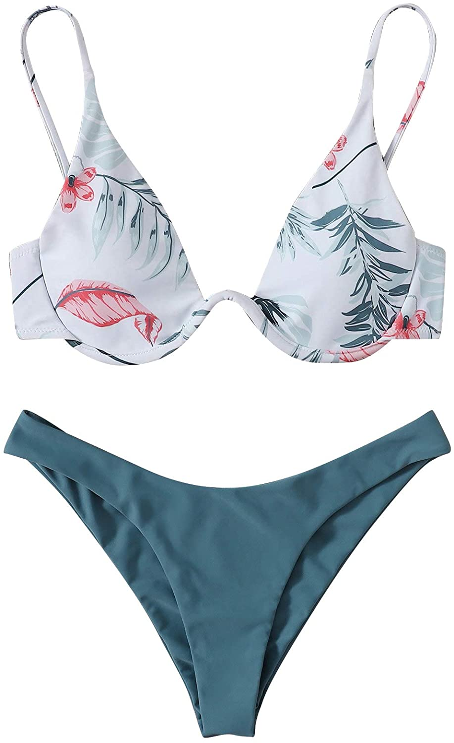Verdusa Women'S Sexy Triangle Bathing Two Pieces Swimsuit Bikini Set Apparel & Accessories > Clothing > Underwear & Socks > Underwear Verdusa Floral Leaf Print Large 