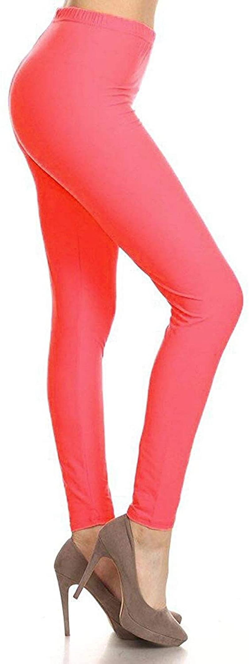 Leggings Depot Cotton Women'S Premium Quality Ultra Soft Solid Leggings Apparel & Accessories > Clothing > Underwear & Socks > Shapewear LEGGINGS DEPOT Neon Pink One Size Plus 