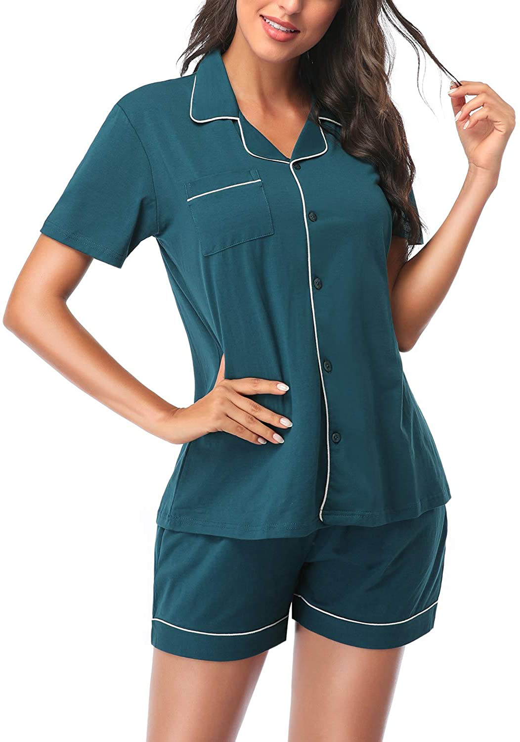 Eiggam Pajamas for Women Lounge Cotton Sleepwear Comfy Soft Long Button Down Pjs Set Pajamas Set Apparel & Accessories > Clothing > Sleepwear & Loungewear > Pajamas Eiggam   