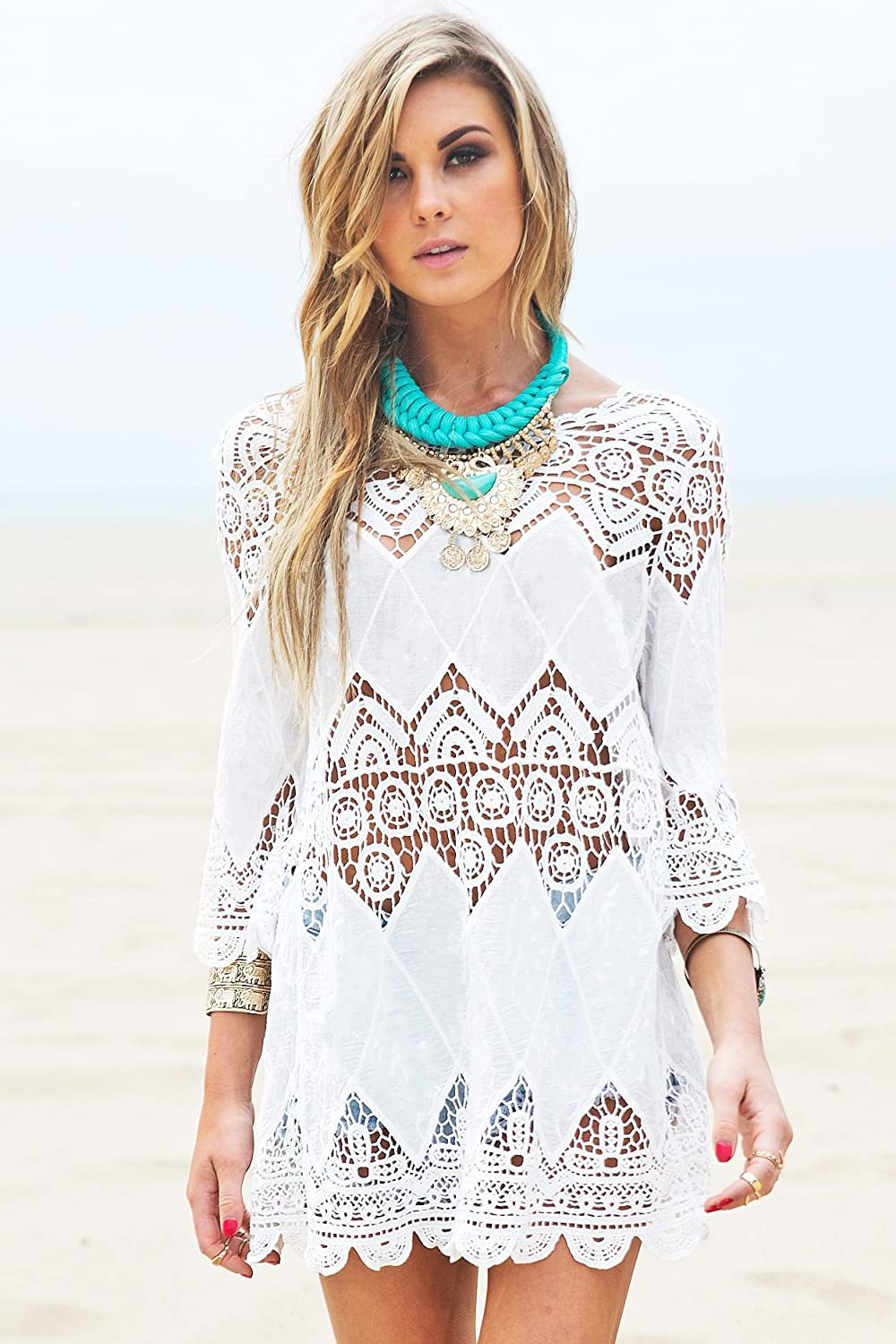 Jeasona Women'S Bathing Suit Cover up Lace Crochet Pool Swim Beach Dress Apparel & Accessories > Clothing > Swimwear Kylie Max   