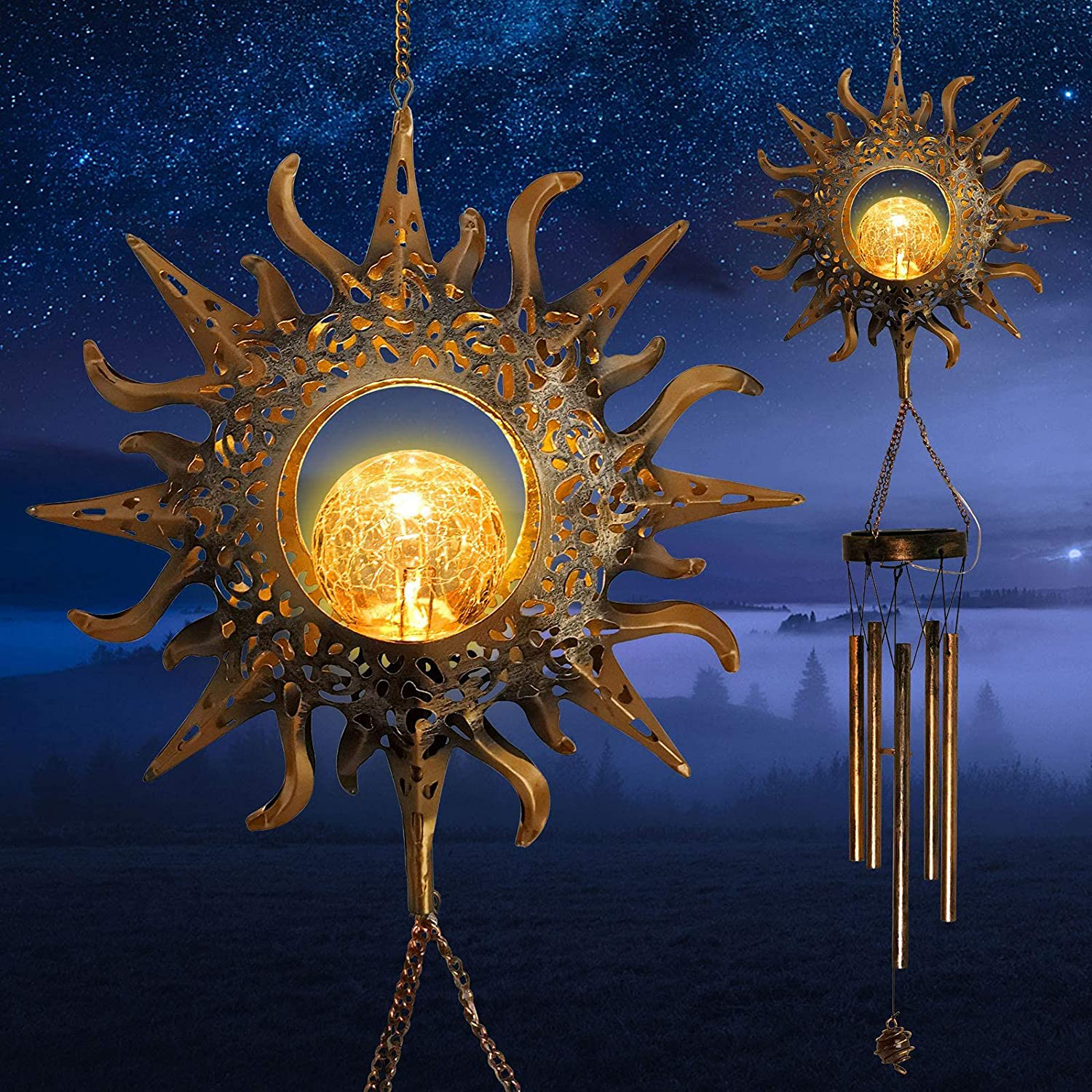 Moon Decor Gift for fathe, Moon Glass Ball Wind Chimes,windchimes Outdoor Gift for mom, Dad Gift, Grandma,, Christmas Decorations Christmas Decor Christmas Solar Light Arts & Entertainment > Party & Celebration > Gift Giving zhengshizuo Sun  