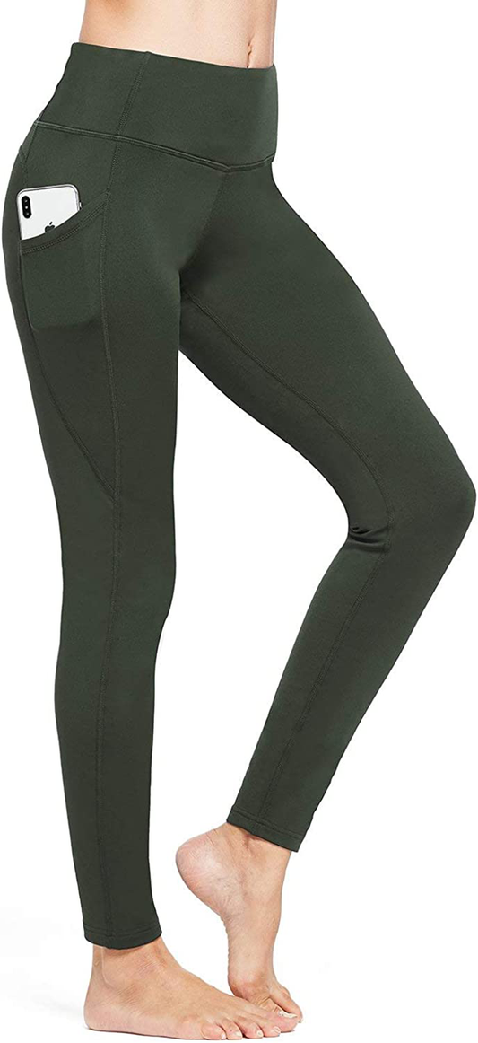BALEAF Women's Fleece Lined Winter Leggings High Waisted Thermal Warm Yoga Pants with Pockets Apparel & Accessories > Clothing > Activewear BALEAF Army Green With Pockets Medium 