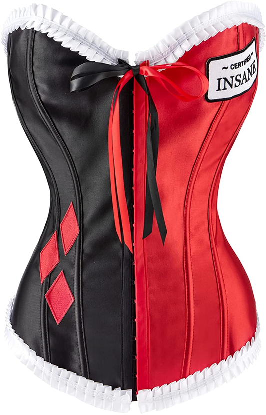 Littleforbig Women'S Lace up Boned Overbust Corset Bustier Bodyshaper Top - Mad Love Pattern Apparel & Accessories > Clothing > Underwear & Socks > Lingerie Littleforbig Red Small 