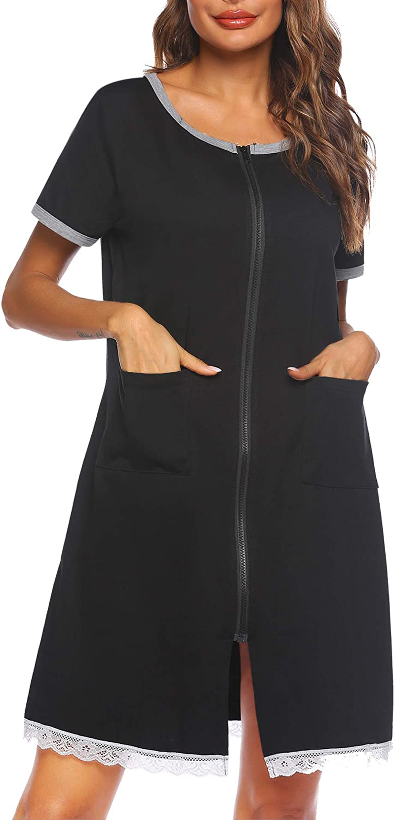 Ekouaer Womens Zip Front Robes Lightweight House Coat Zipper Nightgown(S-Xxl) Apparel & Accessories > Clothing > Sleepwear & Loungewear > Robes Ekouaer   