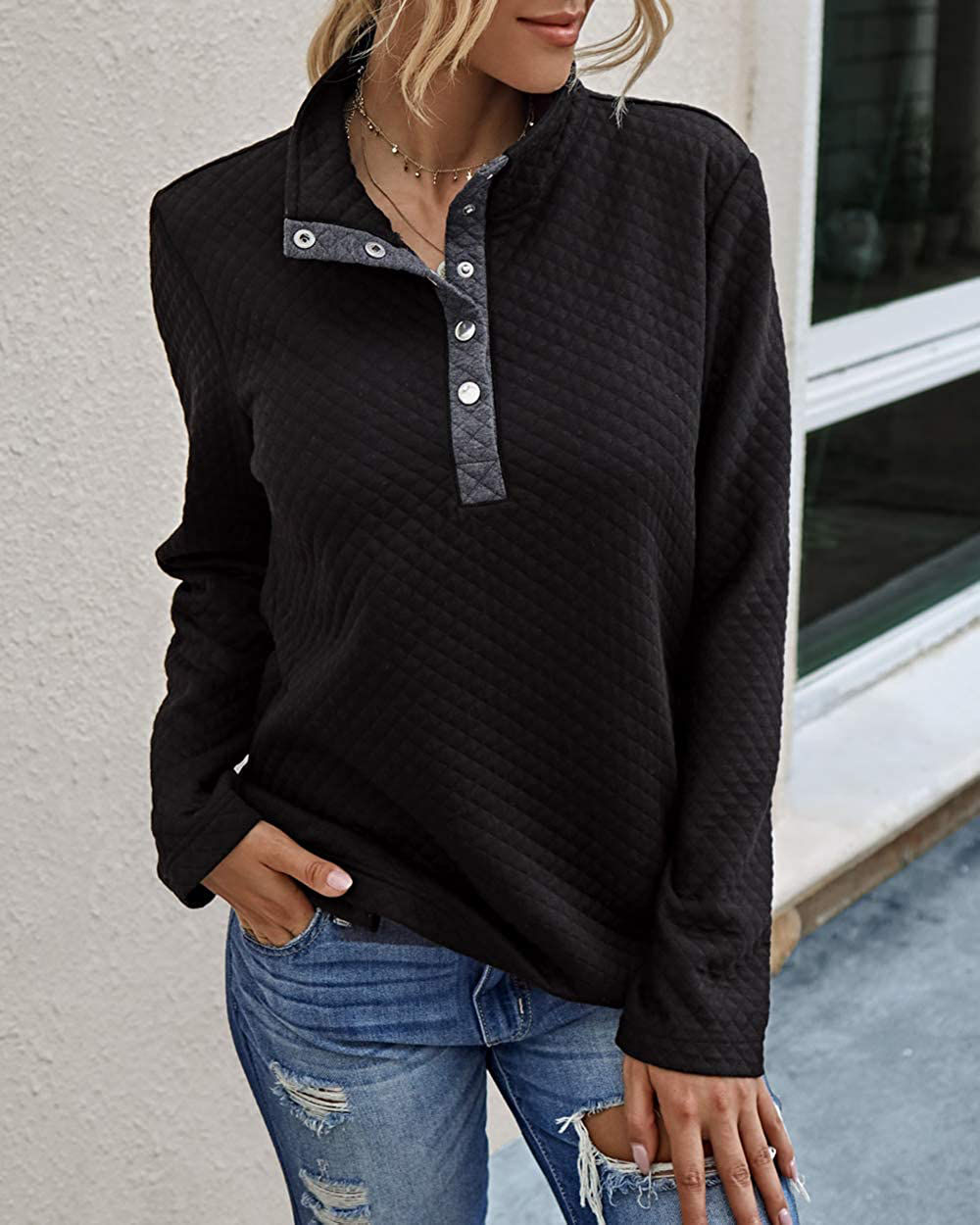 BTFBM Women Fashion Quilted Pattern Lightweight Zipper Long Sleeve Plain Casual Ladies Sweatshirts Pullovers Shirts Tops Apparel & Accessories > Clothing > Activewear Kylie Max   