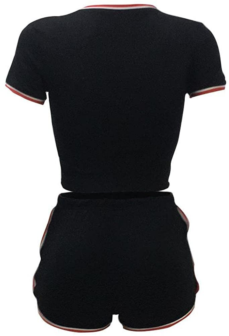 Burband Womens Casual Loungewear 2 Piece Shorts Sets Short Sleeve Sexy Crop Top and Jogger Shorts Summer Tracksuits Outfits Apparel & Accessories > Clothing > Underwear & Socks > Shapewear Burband   