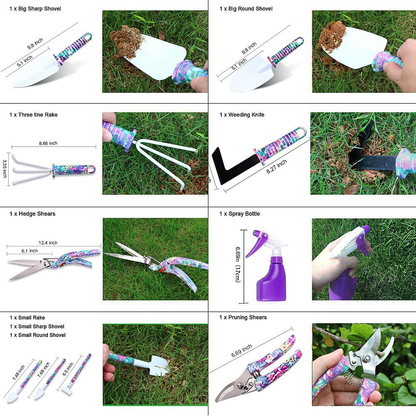 Garden Tools Set, JUMPHIGH 10 Pieces Gardening Tools with Purple Floral Print, Ergonomic Handle Trowel Rake Weeder Pruner Shears Sprayer, Garden Hand Tools with Carrying Case Gardening Gifts for Women Arts & Entertainment > Party & Celebration > Gift Giving JUMPHIGH   