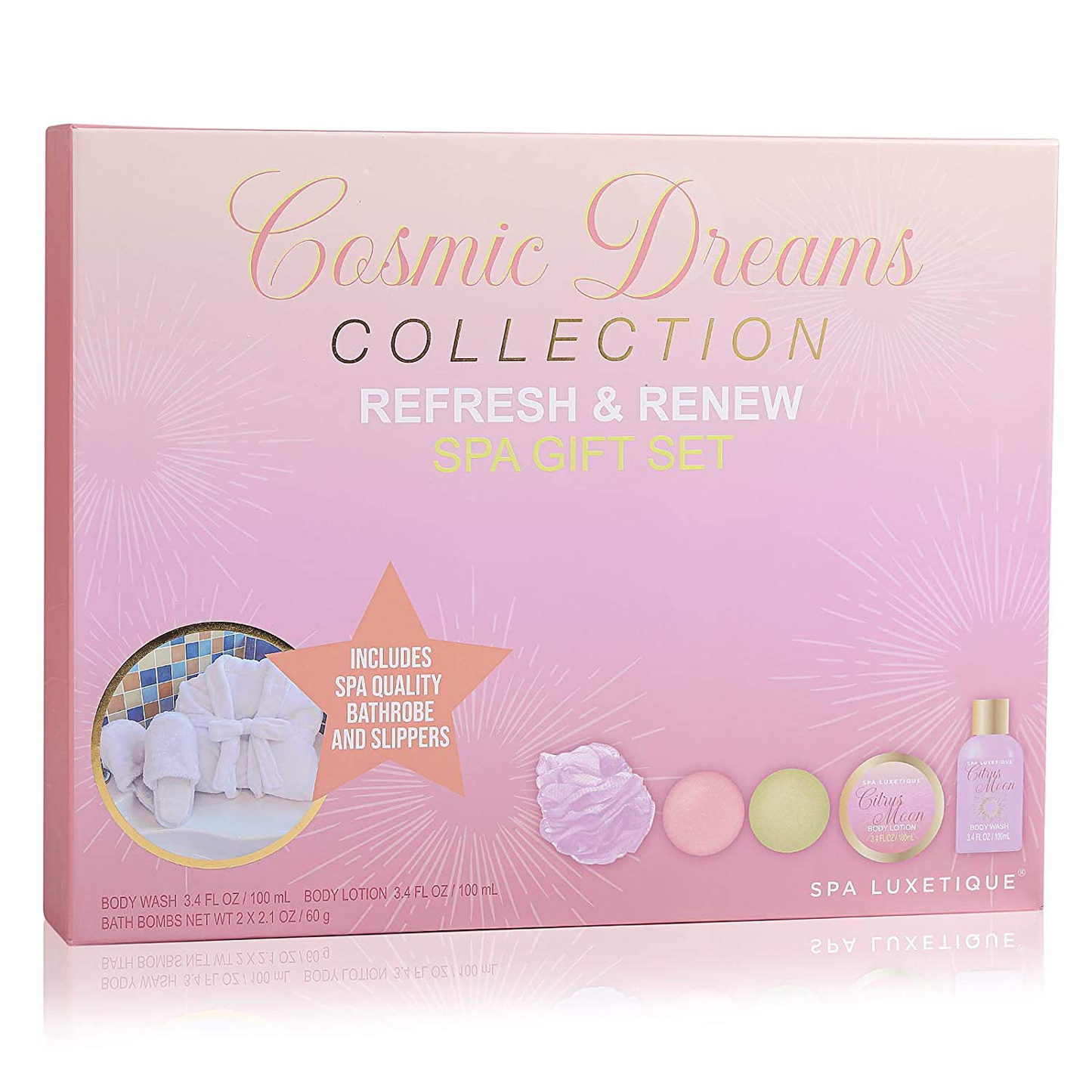 Spa Bathrobe and Slippers - Spa Luxetique Spa Gifts for Women, Flannel and Soft Bath Robe, Bath and Body Gift Set, Home Spa Gift Set Includes Bathrobe and Slippers, Bath Bombs, Body Lotion Apparel & Accessories > Clothing > Sleepwear & Loungewear > Robes Kylie Max   