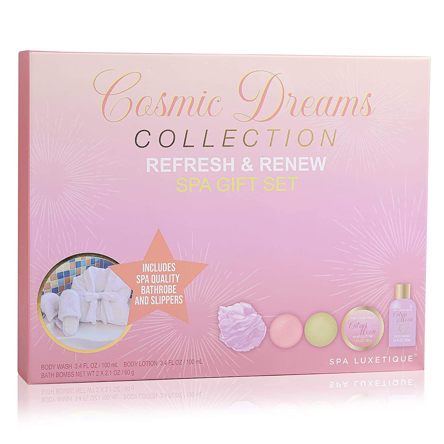 Spa Bathrobe and Slippers - Spa Luxetique Spa Gifts for Women, Flannel and Soft Bath Robe, Bath and Body Gift Set, Home Spa Gift Set Includes Bathrobe and Slippers, Bath Bombs, Body Lotion Apparel & Accessories > Clothing > Sleepwear & Loungewear > Robes Kylie Max   