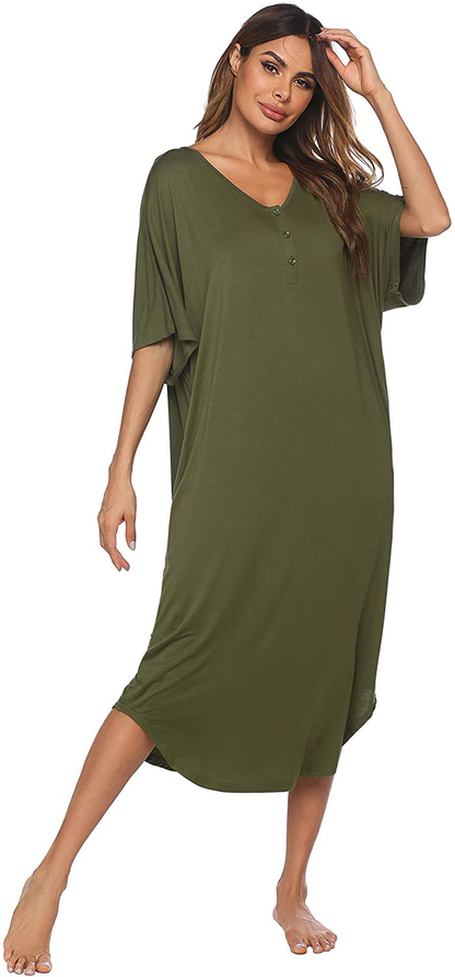 Ekouaer Nightgowns for Women Button-Down Sleepwear Short Sleeve Nightshirt plus Size Night Wear S-XXL Apparel & Accessories > Clothing > Sleepwear & Loungewear > Nightgowns Kylie Max   