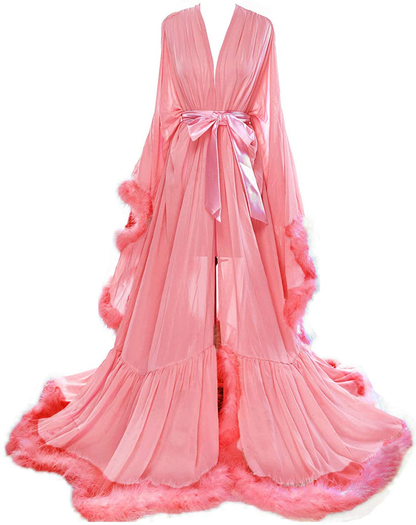 Molisa Women'S Sexy Feather Bridal Robe Long Wedding Scarf Illusion Bathrobe Sleepwear Lingerie Robe Nightgown Apparel & Accessories > Clothing > Sleepwear & Loungewear > Robes Molisa Coral XX-Large 