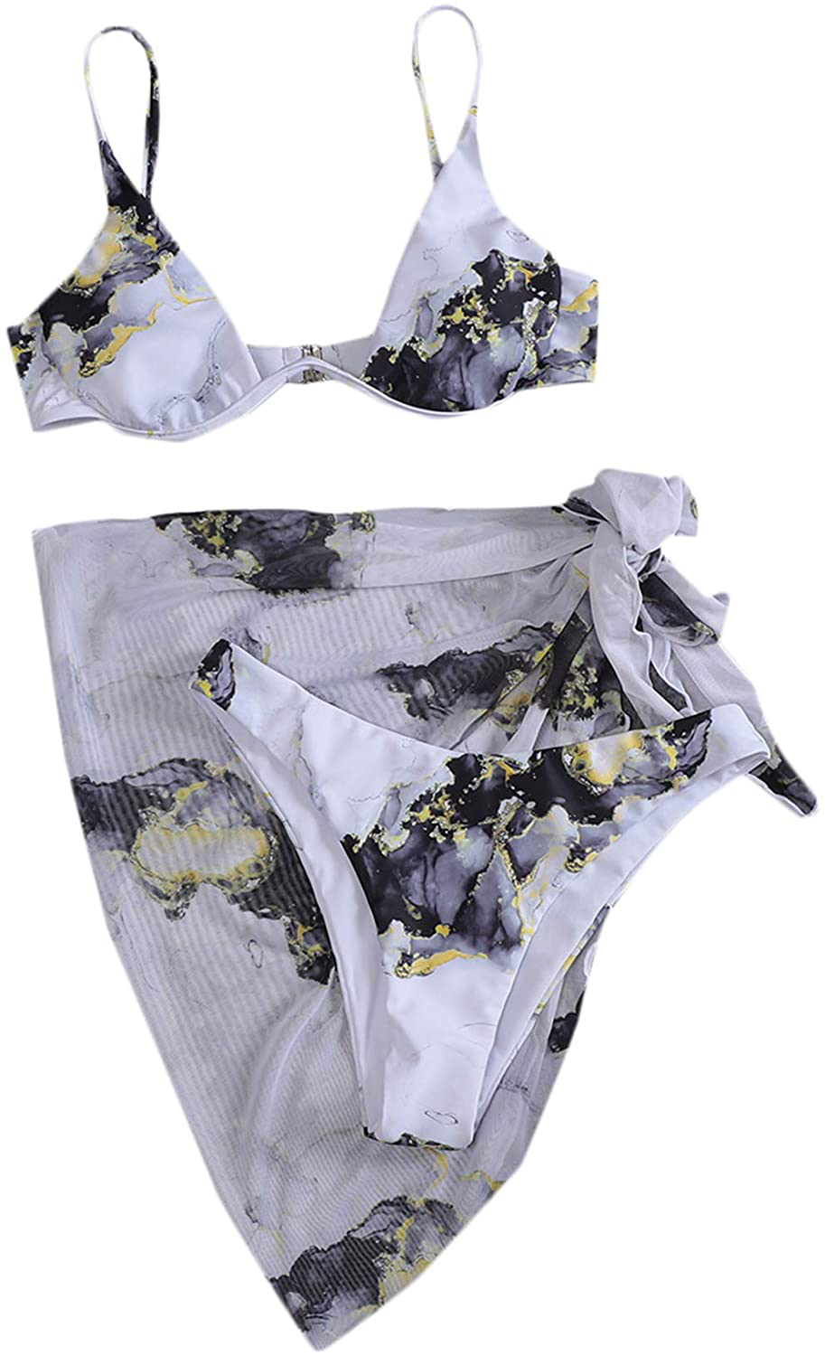 SheIn Women's 3 Piece Tie Dye Underwire Bikini Set Swimsuit and Cover Up Beach Skirt Apparel & Accessories > Clothing > Swimwear SheIn   