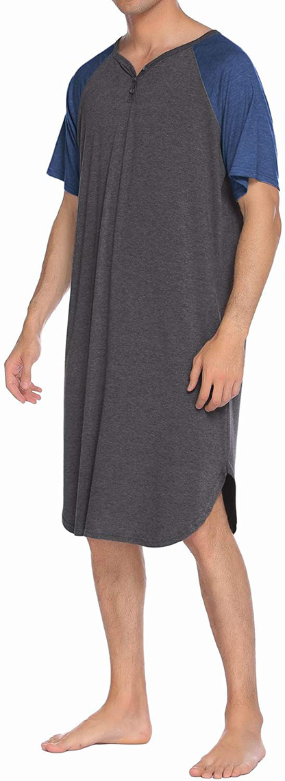 Ekouaer Sleepwear Men'S Nightshirt Short Sleeve Pajamas Comfy Big & Tall Henley Sleep Shirt M-XXXL Apparel & Accessories > Clothing > Sleepwear & Loungewear > Nightgowns Kylie Max   