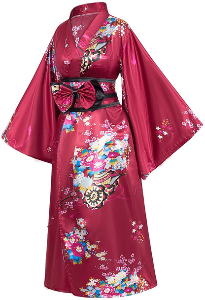 Japanese Anime Women'S Kimono Robe Geisha Yukata Sweet Dress Blossom Satin Bathrobe Sleepwear Fans Tabi Socks Set Apparel & Accessories > Clothing > Sleepwear & Loungewear > Robes Elibelle   