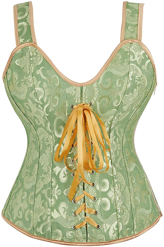 Women Sexy Strap Lace up Corsets and Bustiers Top Overbust Shaper Apparel & Accessories > Clothing > Underwear & Socks > Lingerie Zhitunemi Green 5X-Large 