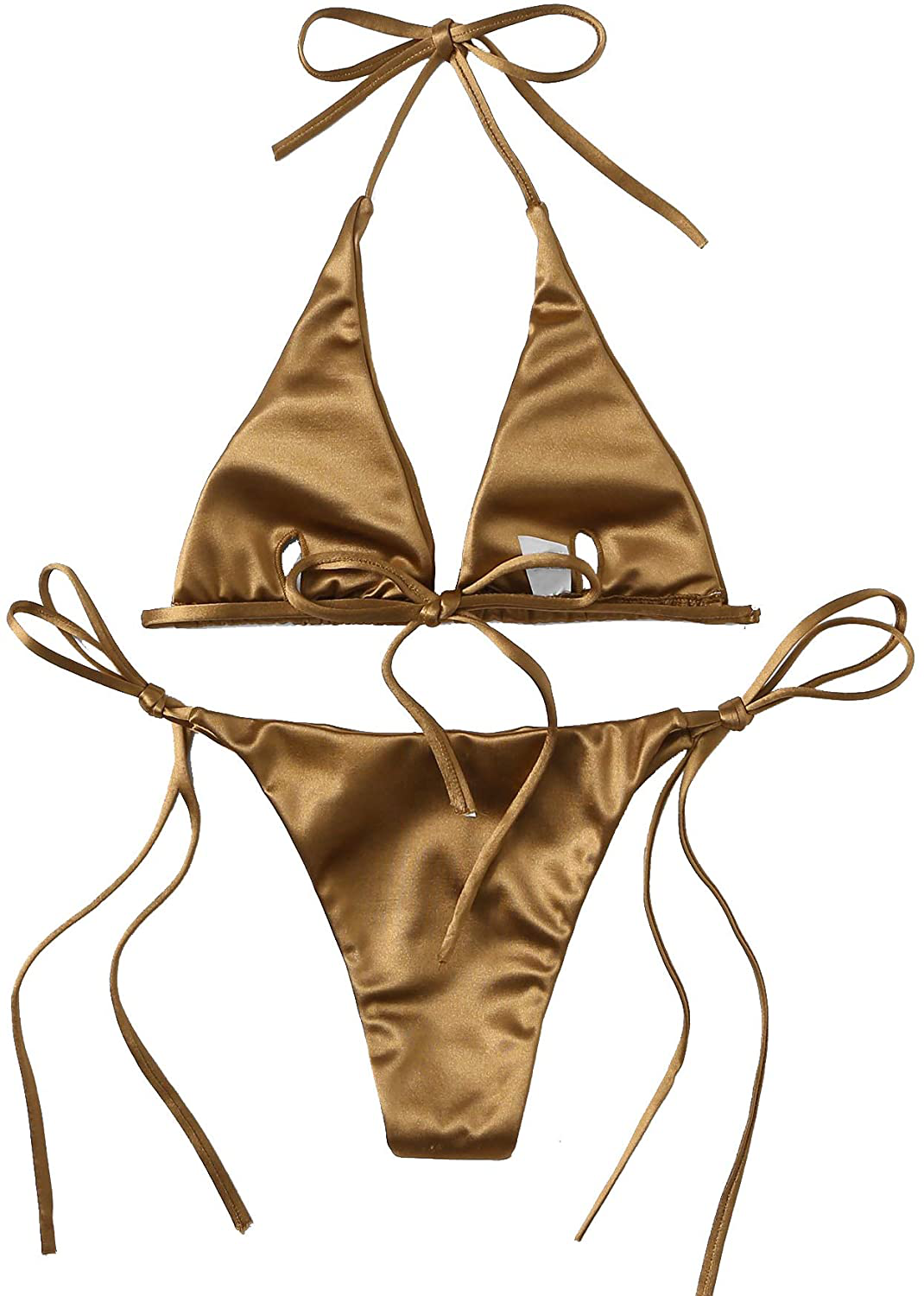SOLY HUX Women'S Metallic Halter Top Two Piece Swimsuit Tie Side Triangle Bikini  Kylie Max   