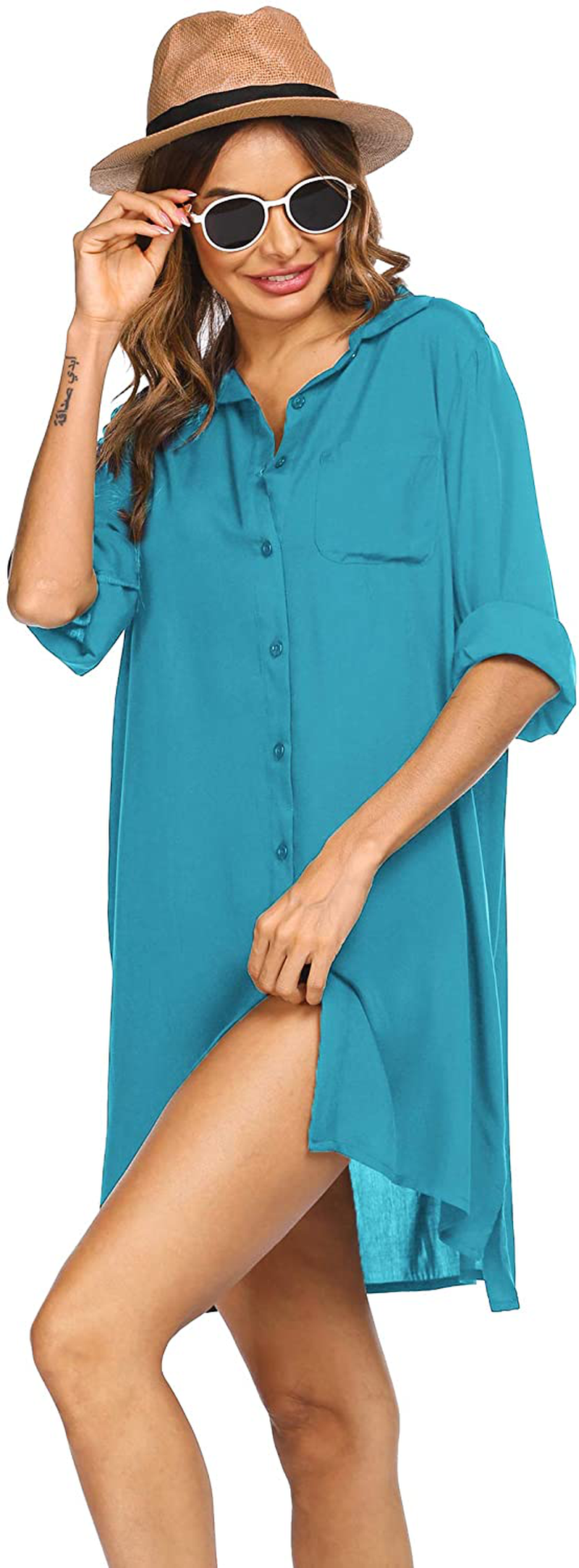 SHESHOW Women'S Beach Cover up Long Sleeve Button down Shirt Beach Bikini Coverups Dress Swimsuit Covers S-3XL Apparel & Accessories > Clothing > Swimwear Kylie Max   