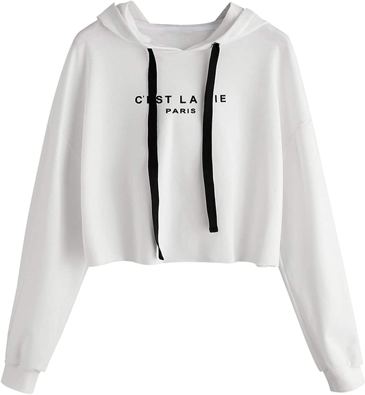 Sweatyrocks Women'S Letter Print Casual Long Sleeve Crop Top Sweatshirt Hoodies Apparel & Accessories > Clothing > Activewear Kylie Max   