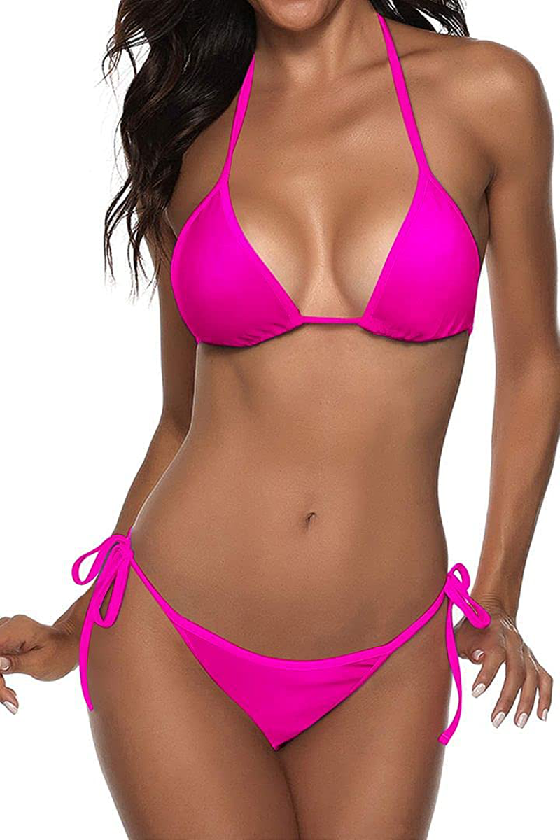 Women Two Piece Swimsuit Sexy Swimwear Halter String Triangle Bikini Sets Apparel & Accessories > Clothing > Swimwear Suvimuga Rose Red Medium 
