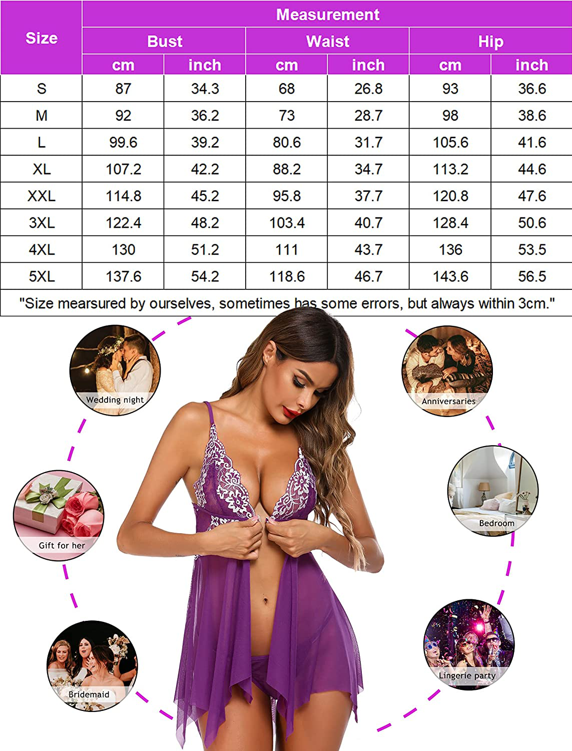 Avidlove Women Lace Lingerie Front Closure Babydoll V Neck Nightwear Sexy Chemise Nightie Apparel & Accessories > Clothing > Underwear & Socks > Lingerie Kylie Max   