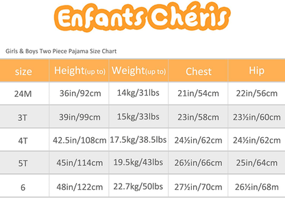 Enfants Chéris Toddler Pajamas Girls Boys Warm Cotton Pjs for Kids, 24M-6 Years Apparel & Accessories > Clothing > Sleepwear & Loungewear > Pajamas Kylie Max   