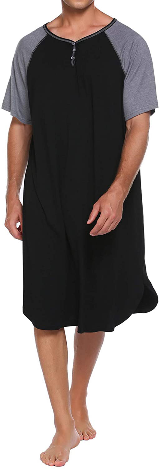Ekouaer Sleepwear Men'S Nightshirt Short Sleeve Pajamas Comfy Big & Tall Henley Sleep Shirt M-XXXL Apparel & Accessories > Clothing > Sleepwear & Loungewear > Nightgowns Kylie Max   