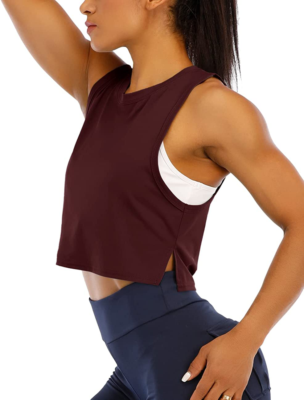 HIOINIEIY Womens Crop Tops Workout Tops Loose Sleeveless Cropped Muscle Open Side Shirts Gym Exercise Yoga Shirts Apparel & Accessories > Clothing > Activewear Kylie Max   