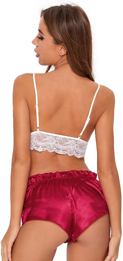 Sweatyrocks Women'S 2 Piece Lingerie Set Lace Cami Top with Shorts with Panties Sexy Pajama Set Apparel & Accessories > Clothing > Sleepwear & Loungewear Kylie Max   