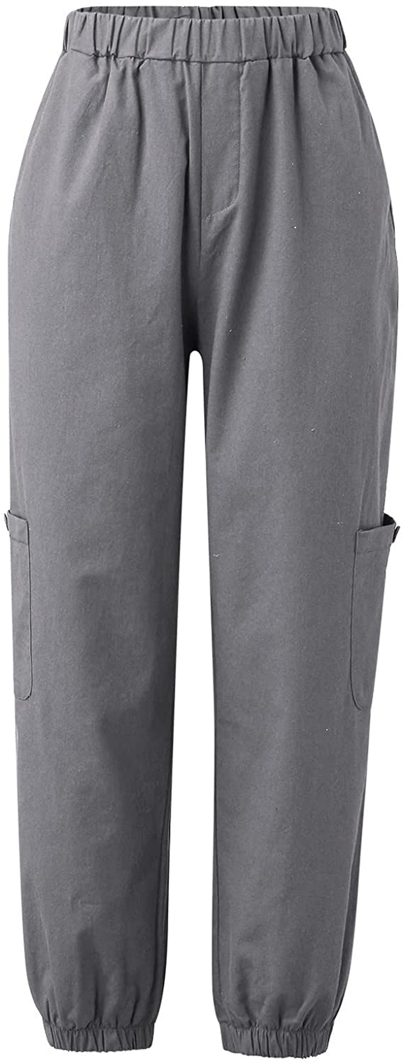 Burband Womens Cotton Elastic Waist Tactical Joggers Pants Cargo Sweatpants with Pockets Hiking Linen Yoga Lounge Trousers Apparel & Accessories > Clothing > Underwear & Socks > Shapewear Burband   