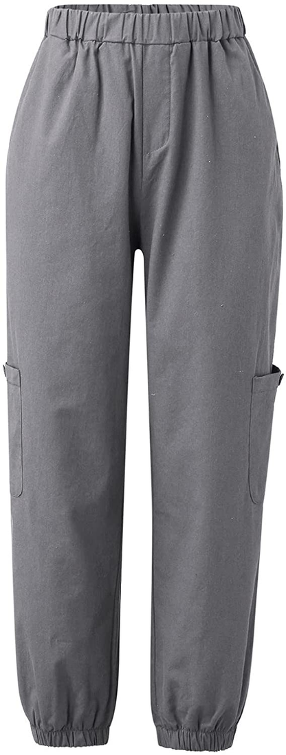Burband Womens Cotton Elastic Waist Tactical Joggers Pants Cargo Sweatpants with Pockets Hiking Linen Yoga Lounge Trousers Apparel & Accessories > Clothing > Underwear & Socks > Shapewear Burband   