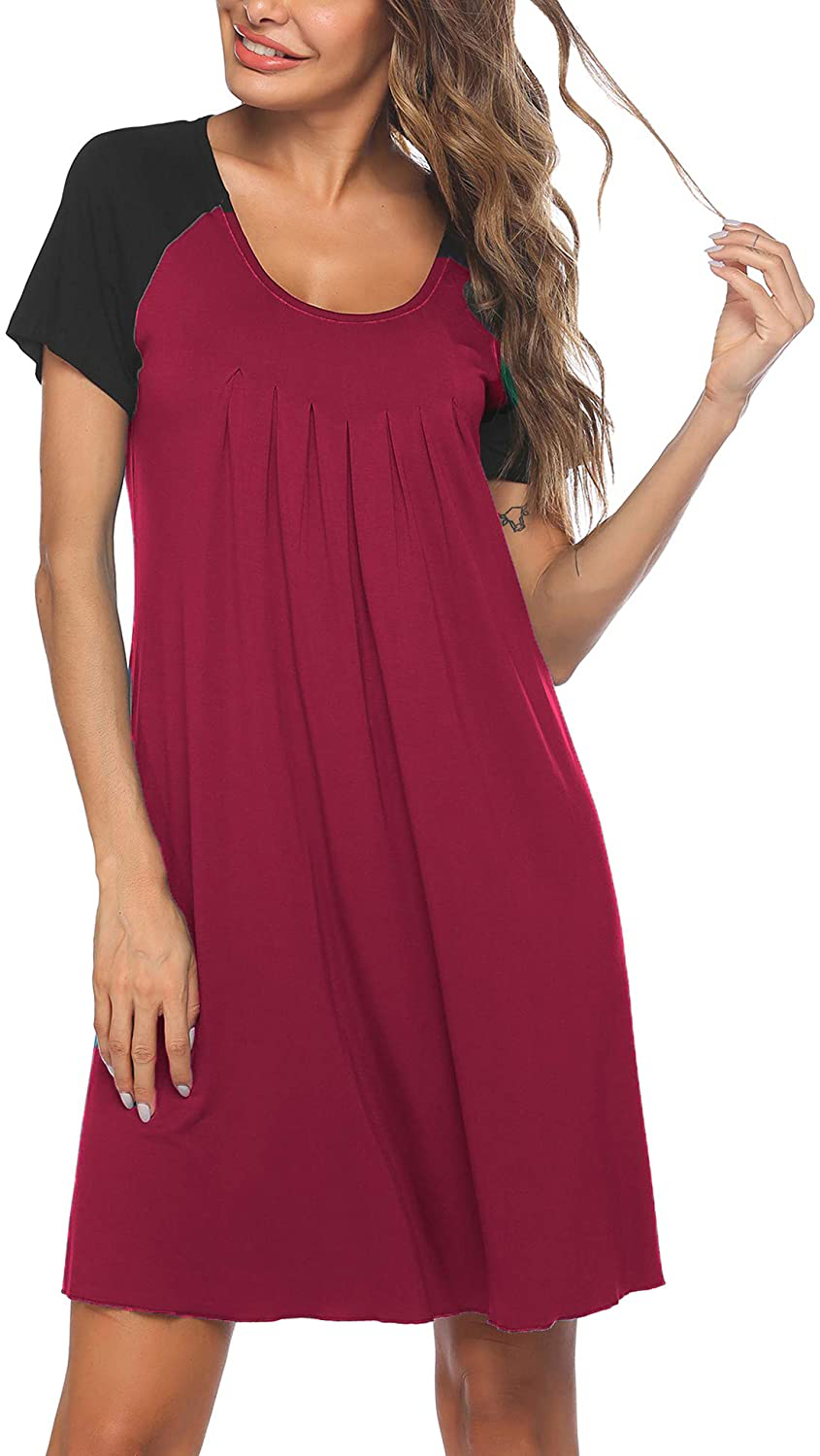 Ekouaer Women'S Nightgown Short Sleeve Sleepwear Comfy Sleep Shirt Pleated Scoopneck Nightshirt S-XXXL Apparel & Accessories > Clothing > Sleepwear & Loungewear > Nightgowns Kylie Max   