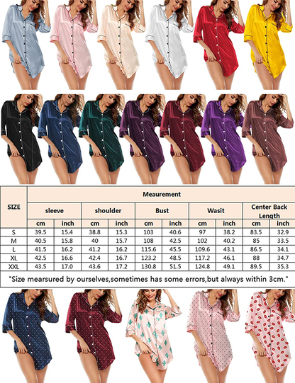SWOMOG Women'S Satin Nightgown 3/4 Sleeve Sleepwear Button down Sleep Shirt Silk Nighty Pajama Top Apparel & Accessories > Clothing > Sleepwear & Loungewear > Nightgowns Kylie Max   