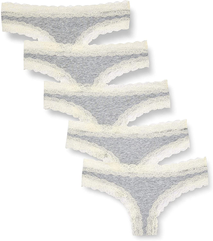 Iris & Lilly Women'S Cotton and Lace Thong Underwear, Pack of 5 Apparel & Accessories > Clothing > Underwear & Socks > Underwear Iris & Lilly Grey Heather XX-Large 