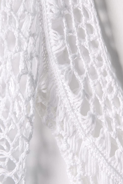 CUPSHE Women'S Cover up White Crochet Hollow Out Tassel Swimsuit Three Quarter Sleeve Apparel & Accessories > Clothing > Swimwear Kylie Max   