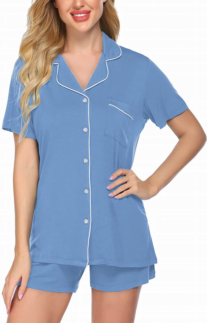 Ekouaer Pajamas Set Short Sleeve Sleepwear Womens Button Down Nightwear Soft Pj Lounge Sets XS-XXL Apparel & Accessories > Clothing > Sleepwear & Loungewear > Pajamas Ekouaer Gray Blue Medium 
