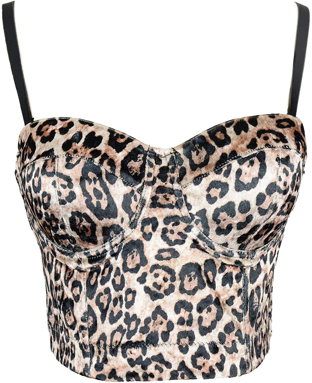 ELLACCI Leopard Pattern Bustier Crop Top Sexy Women'S Corset Top Bra Brown Apparel & Accessories > Clothing > Underwear & Socks > Lingerie ELLACCI   