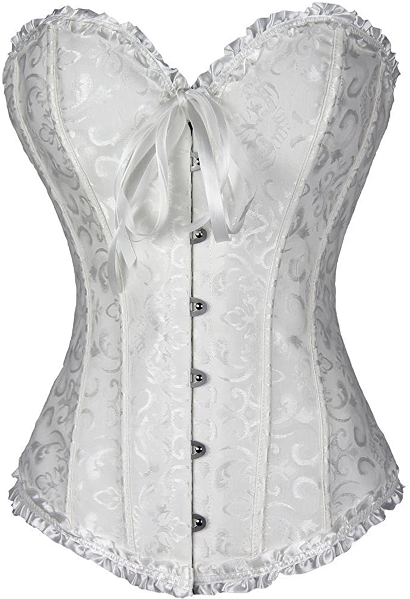 NIYIGEJI Satin Sexy Strong Boned Corset Lace up Overbust Waist Cincher Bustier Bodyshaper Top Apparel & Accessories > Clothing > Underwear & Socks > Lingerie NIYIGEJI White-1 X-Large 