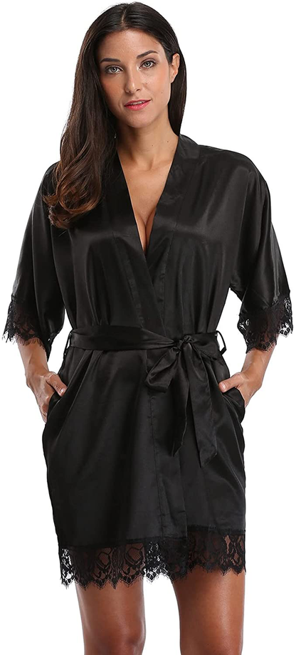 Silk Kimono Robe Women Sleepwear Short Bridesmaid Bath Robes Wedding Party Apparel & Accessories > Clothing > Sleepwear & Loungewear > Robes The Bund   