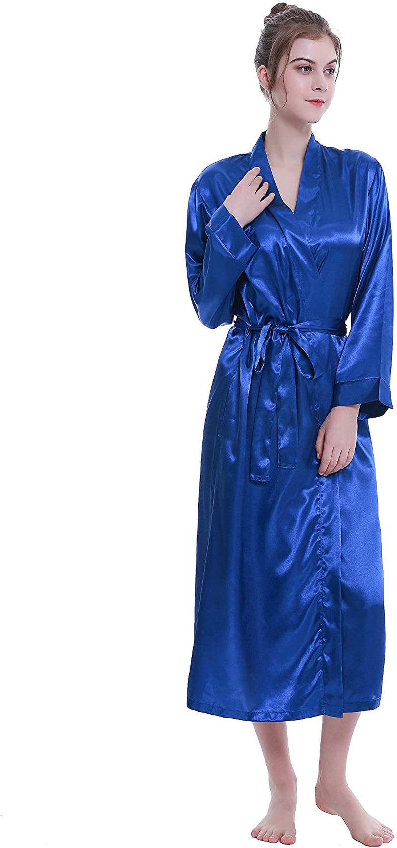 Lavenderi Women'S Long Classic Satin Kimono Lounge Bathrobe Robe Apparel & Accessories > Clothing > Sleepwear & Loungewear > Robes Lavenderi Royal Blue Large 