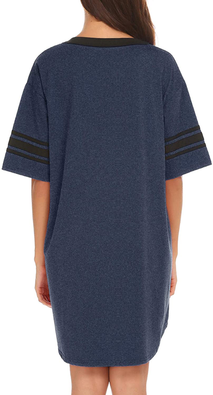 Ekouaer Women'S Nightgown, Cotton Novelty Sleepshirts V Neck Short Sleeve Sleep Shirt Loose Comfy Pajama Sleepwear S-XXL Apparel & Accessories > Clothing > Sleepwear & Loungewear > Nightgowns Kylie Max   