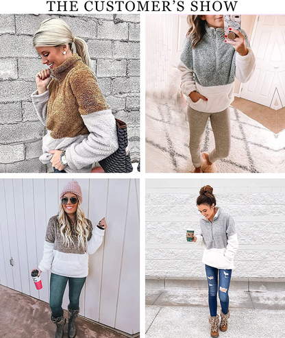 BTFBM Women Sherpa Pullover Quarter Zip Long Sleeve Fluffy Soft Fleece Jackets Sweaters Sweatshirts Hoodies Outwear Coat Apparel & Accessories > Clothing > Activewear Kylie Max   
