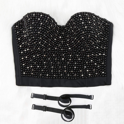 ELLACCI Women'S Diamond Pearls Beaded Rhinestone Bustier Crop Top Corset Tube Top Apparel & Accessories > Clothing > Underwear & Socks > Lingerie ELLACCI   