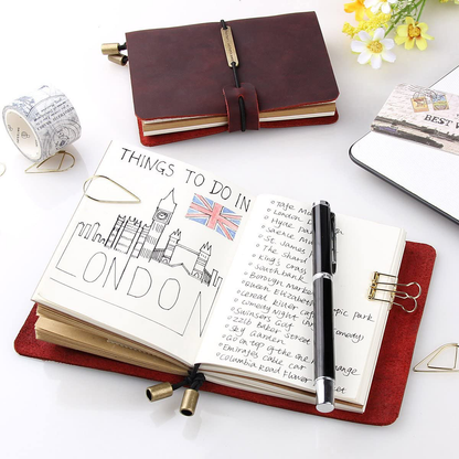 Refillable Handmade Travelers Notebook, Leather Travel Journal Notebook for Men & Women, Perfect for Writing, Gifts, Travelers, 5.2" x 4" Inches - Wine Arts & Entertainment > Party & Celebration > Gift Giving Robrasim   