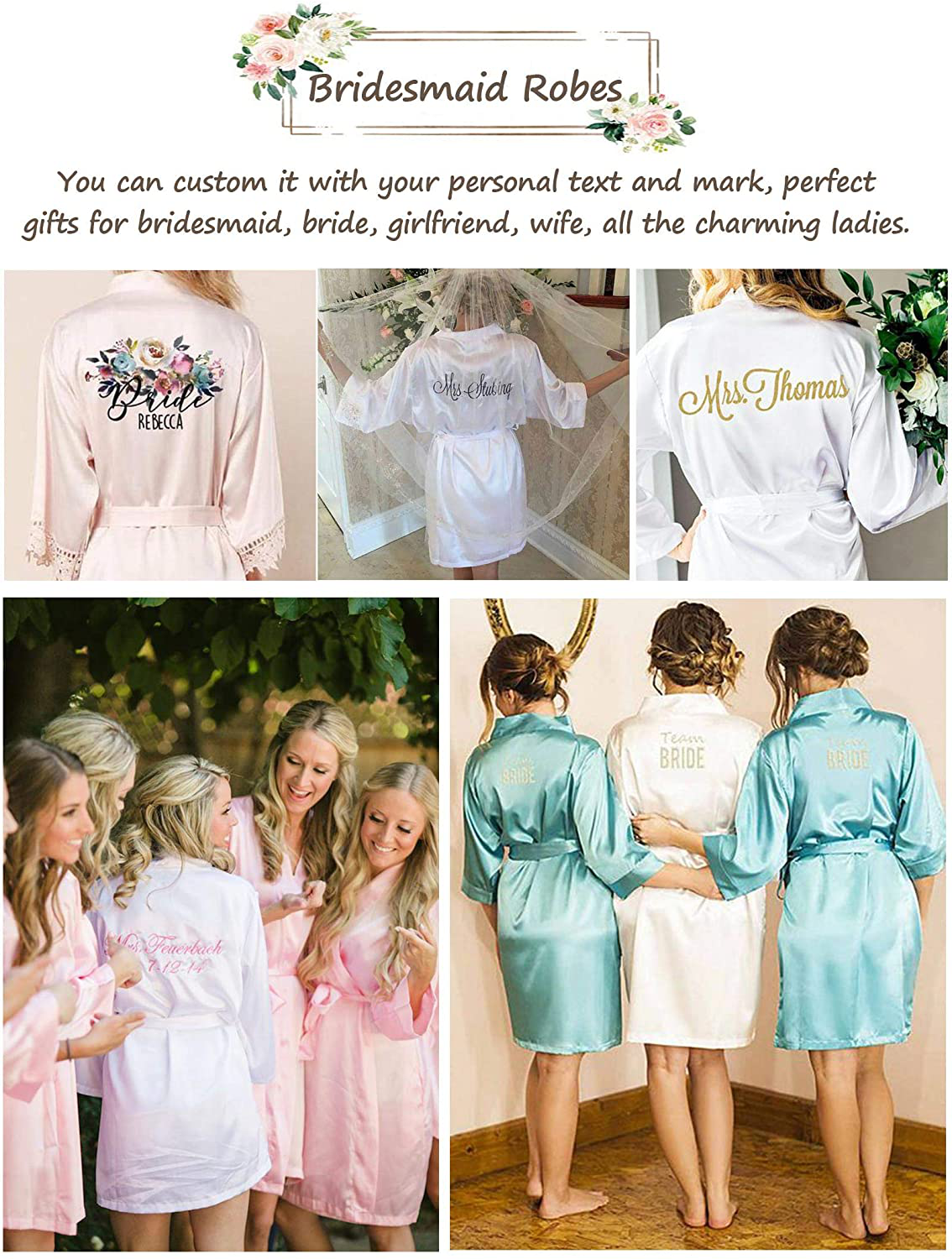 SIORO Women'S Satin Robe Silk Kimono Bathrobe for Bride Bridesmaids Wedding Party Loungewear Short S-XXL Apparel & Accessories > Clothing > Sleepwear & Loungewear > Robes KYLIE MAX   